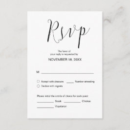 Eenvoudige bruiloft kalligrafie, zwart, diner RSVP Informatiekaartje
