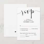 Eenvoudige bruiloft kalligrafie, zwart, diner RSVP Informatiekaartje (Voorkant / Achterkant)