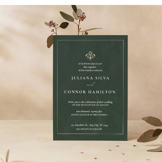 Eenvoudige bruiloft, klassieke monogram bruiloft,  kaart