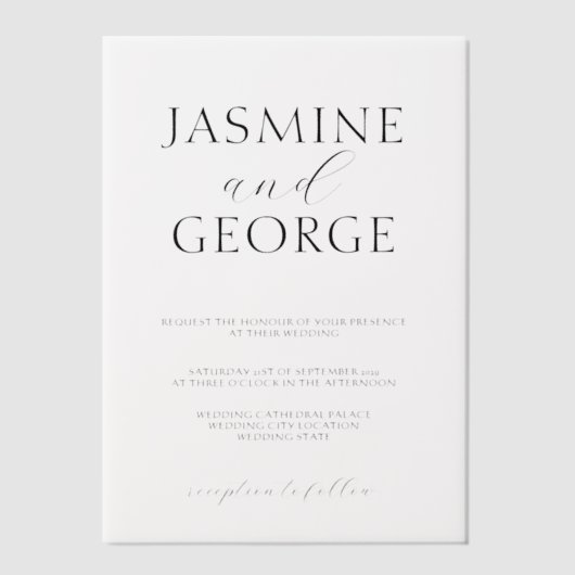 Eenvoudige bruiloft met elegant script vellum uitnodigingen (Voorkant)
