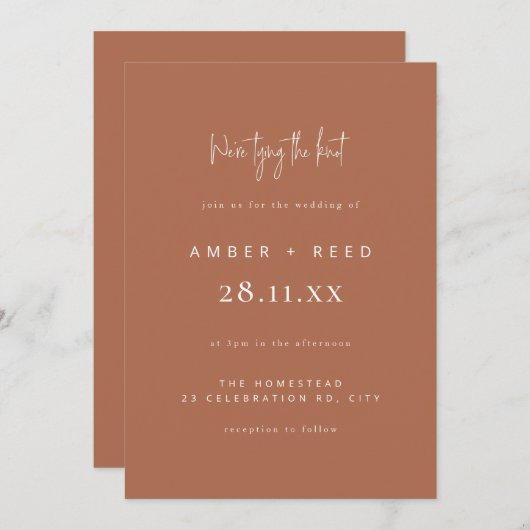 Eenvoudige bruiloft Modern minimaal script koper Kaart (Voorkant / Achterkant)