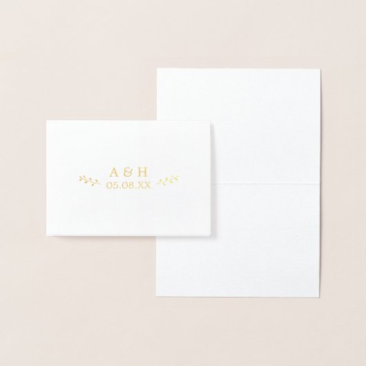 Eenvoudige bruiloft Monogram Botanische Leaf Goud  Folie Kaarten (Display)
