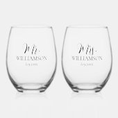 Eenvoudige bruiloft Mr. Mrs Names Date Custom Wijnglas Zonder Voet (Voorkant)