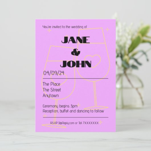 Eenvoudige bruiloft nodigt datum roze champagne ui save the date (Staand voorkant)