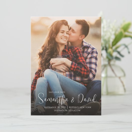 Eenvoudige bruiloft Opslaan van de datum Foto Temp Save The Date (Staand voorkant)