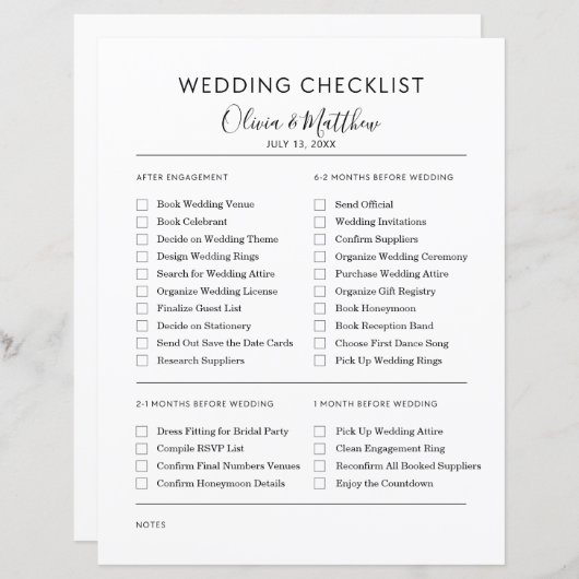 Eenvoudige bruiloft planner checklist gepersonalis (Voorkant / Achterkant)