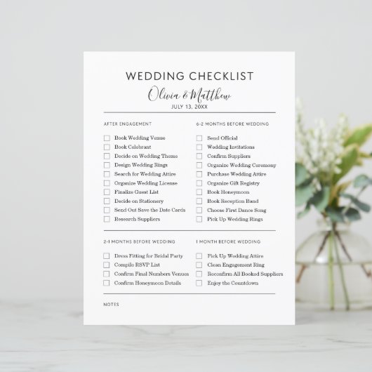 Eenvoudige bruiloft planner checklist gepersonalis (Staand voorkant)