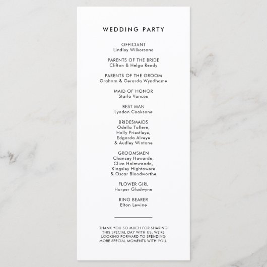 Eenvoudige bruiloft programmakaart (Achterkant)