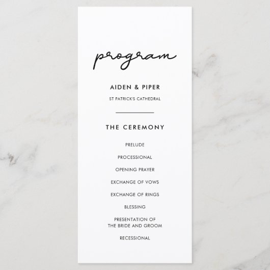 Eenvoudige bruiloft programmakaart (Voorkant)