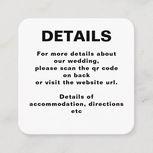 Eenvoudige bruiloft QR-code Informatiekaartje (Voorkant)