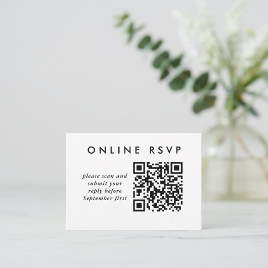 Eenvoudige bruiloft QR-code online RSVP Informatiekaartje (Staand voorkant)