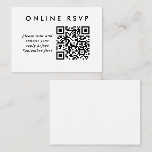 Eenvoudige bruiloft QR-code online RSVP Informatiekaartje (Voorkant / Achterkant)