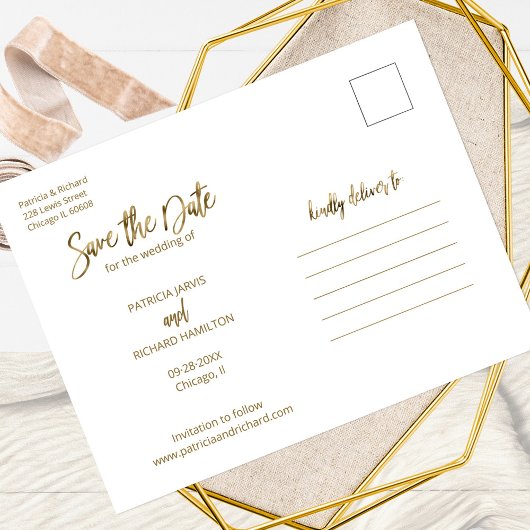 Eenvoudige bruiloft Save the Date 3 Photo Collage Briefkaart