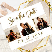 Eenvoudige bruiloft Save the Date 3 Photo Collage Briefkaart