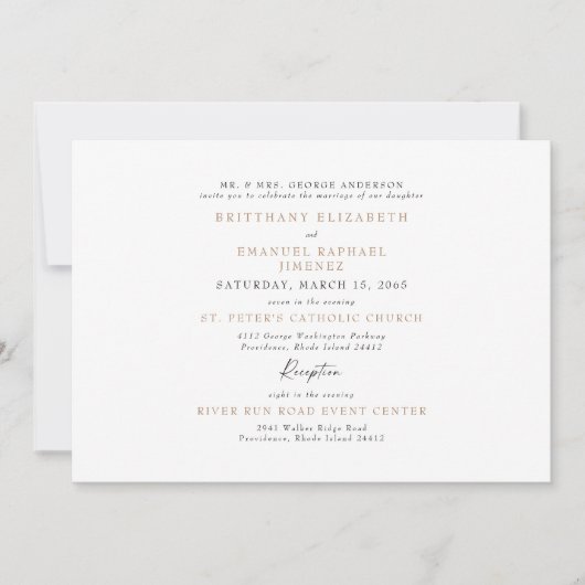 Eenvoudige bruiloft tussen blanke en goudbruidpare kaart (Voorkant)