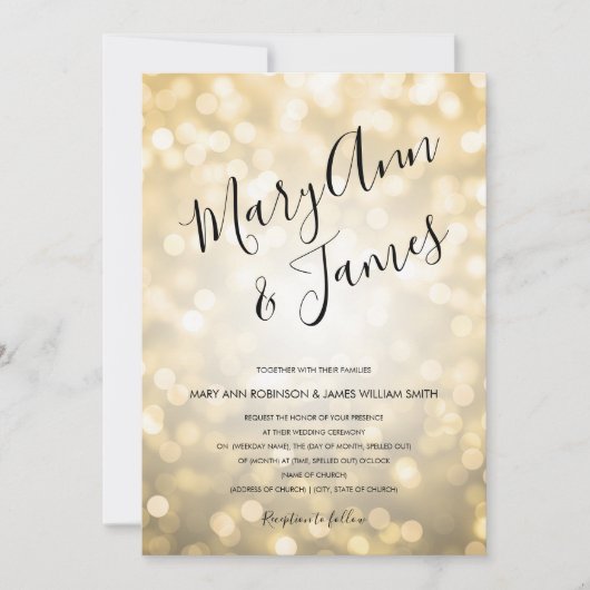 Eenvoudige bruiloft Typografie Gold Champagne Ligh Kaart (Voorkant)