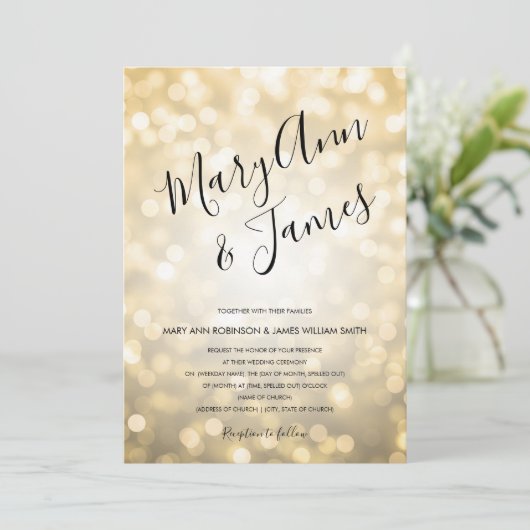 Eenvoudige bruiloft Typografie Gold Champagne Ligh Kaart (Staand voorkant)