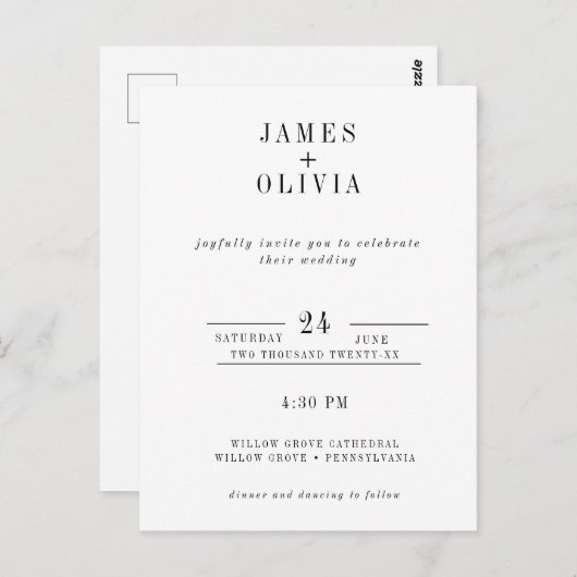 Eenvoudige bruiloft uitnodiging Briefkaart Sjabloo (Voorkant / Achterkant)