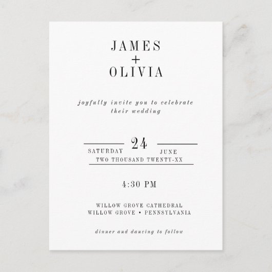 Eenvoudige bruiloft uitnodiging Briefkaart Sjabloo (Voorkant)