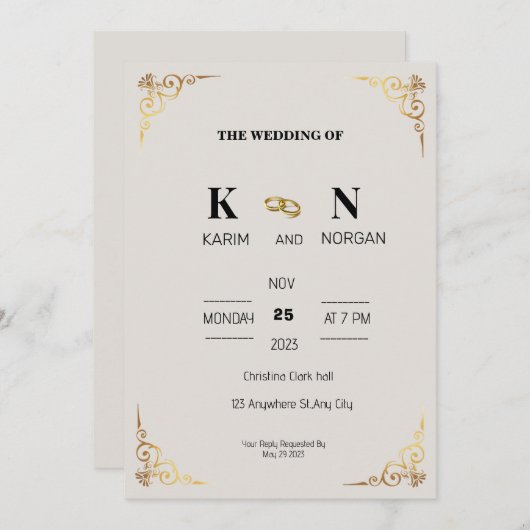 EENVOUDIGE BRUILOFT UITNODIGING crème (Voorkant / Achterkant)