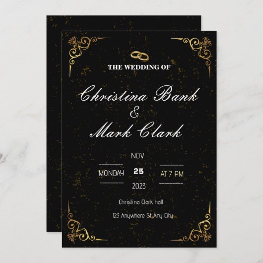 EENVOUDIGE BRUILOFT UITNODIGING GOUDEN (Voorkant / Achterkant)