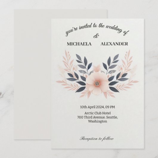 Eenvoudige bruiloft Uitnodigingskaart Kaart (Voorkant / Achterkant)