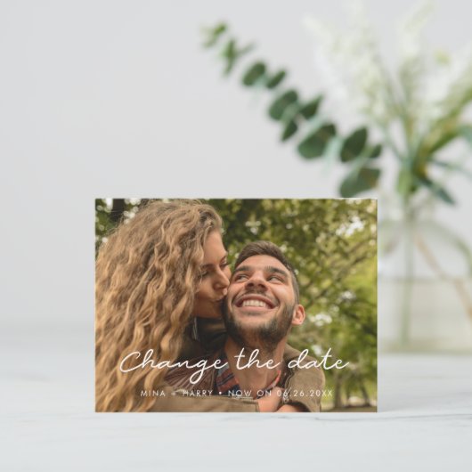 Eenvoudige bruiloft update Wijzig de datum Briefkaart (Staand voorkant)
