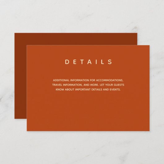 Eenvoudige bruiloft verbrand Sinaasappel Typografi Informatiekaartje (Voorkant / Achterkant)