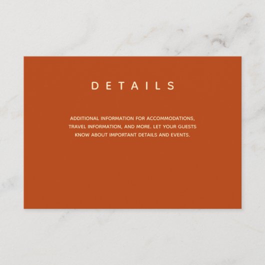 Eenvoudige bruiloft verbrand Sinaasappel Typografi Informatiekaartje (Voorkant)