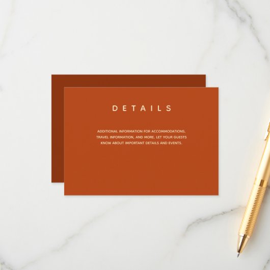 Eenvoudige bruiloft verbrand Sinaasappel Typografi Informatiekaartje (Voorkant / Achterkant in situ)