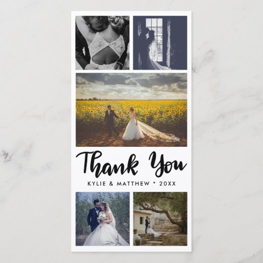 Eenvoudige bruiloft Vijf foto's Dank je Bedankkaart (Voorkant)