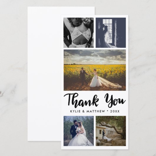 Eenvoudige bruiloft Vijf foto's Dank je Bedankkaart (Voorkant / Achterkant)
