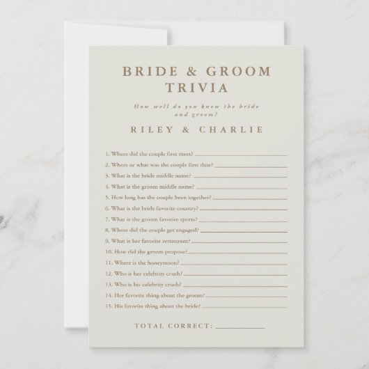 Eenvoudige bruiloft Vrijgezellenfeest Trivia spel (Voorkant)