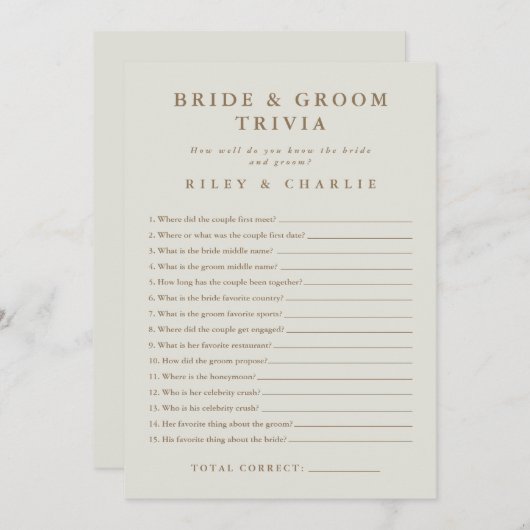 Eenvoudige bruiloft Vrijgezellenfeest Trivia spel (Voorkant / Achterkant)