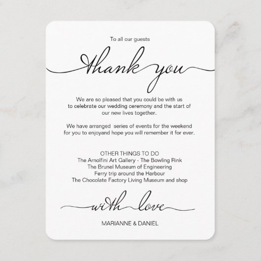 Eenvoudige bruiloft Weekend Reisschema Favor Bag W Informatiekaartje (Achterkant)