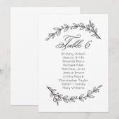 Eenvoudige bruiloft zitkaart bloemenlijst. Tabel p Kaart (Voorkant / Achterkant)