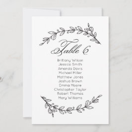 Eenvoudige bruiloft zitkaart bloemenlijst. Tabel p Kaart