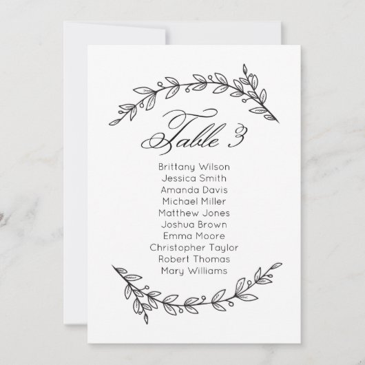 Eenvoudige bruiloft zitkaart bloemenlijst. Tabel p Kaart (Voorkant)