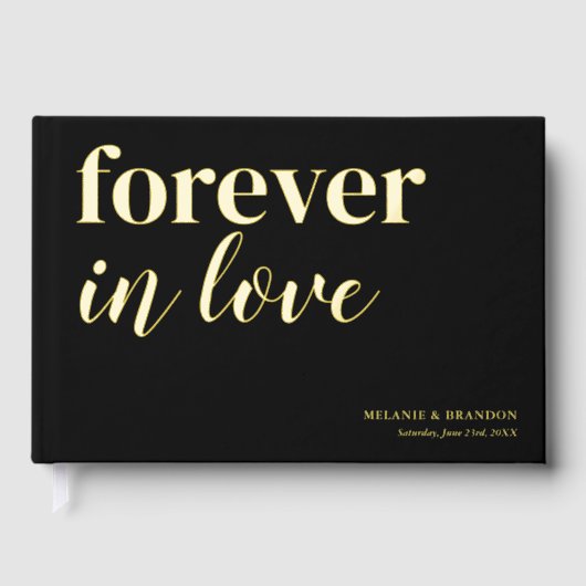 Eenvoudige bruiloft zwart goud folie gastenboek (Voorkant)