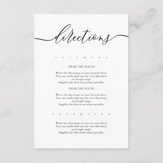 Eenvoudige bruiloftsrichting informatiekaartje (Voorkant)
