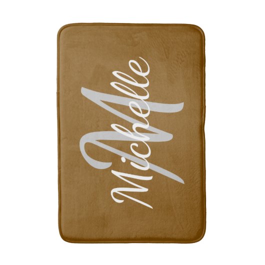 Eenvoudige bruine Bold Typografie & Naam Monogram Badmat (Voorkant Verticaal)