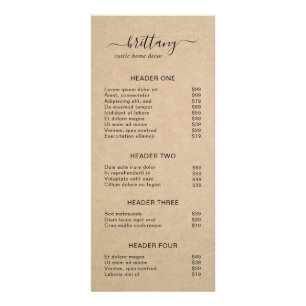 Eenvoudige bruine bruine prijslijst reclamekaart