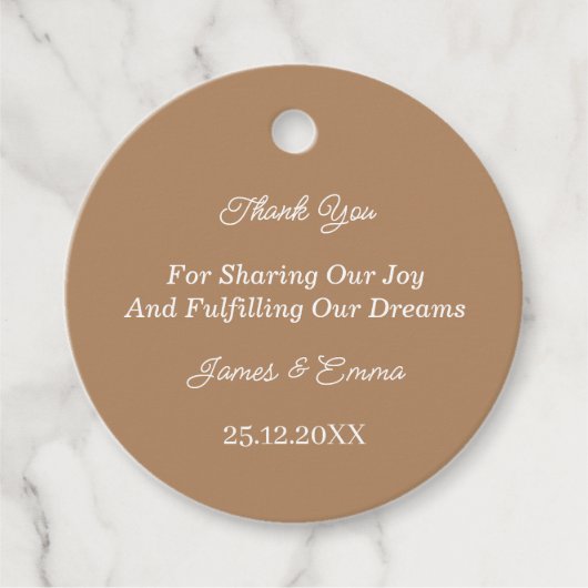 Eenvoudige Bruine Custom Wedding Bedankjes Labels (Voorkant)