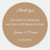 Eenvoudige Bruine Custom Wedding Ronde Sticker (Voorkant)