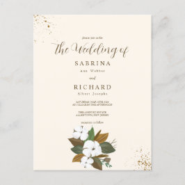 Eenvoudige bruine en crème bloemenbruiloft briefkaart