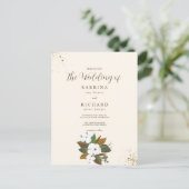 Eenvoudige bruine en crème bloemenbruiloft briefkaart (Staand voorkant)