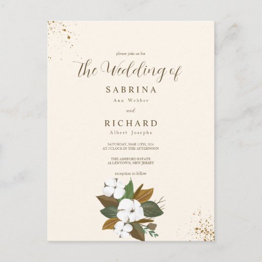 Eenvoudige bruine en crème bloemenbruiloft briefkaart (Voorkant)