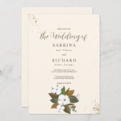 Eenvoudige bruine en crème bloemenbruiloft kaart (Voorkant / Achterkant)