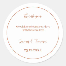 Eenvoudige bruine gepersonaliseerde bruiloft ronde sticker