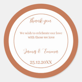 Eenvoudige bruine gepersonaliseerde bruiloft ronde sticker